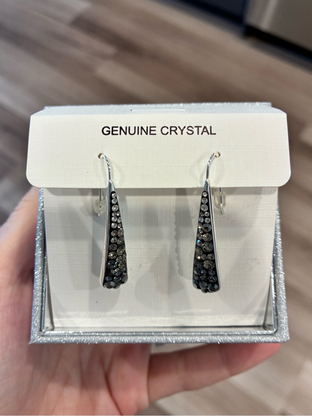 Silver Plated Black Crystal Earrings